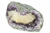 Purple Amethyst Geode With Polished Face and Calcite #199765-3
